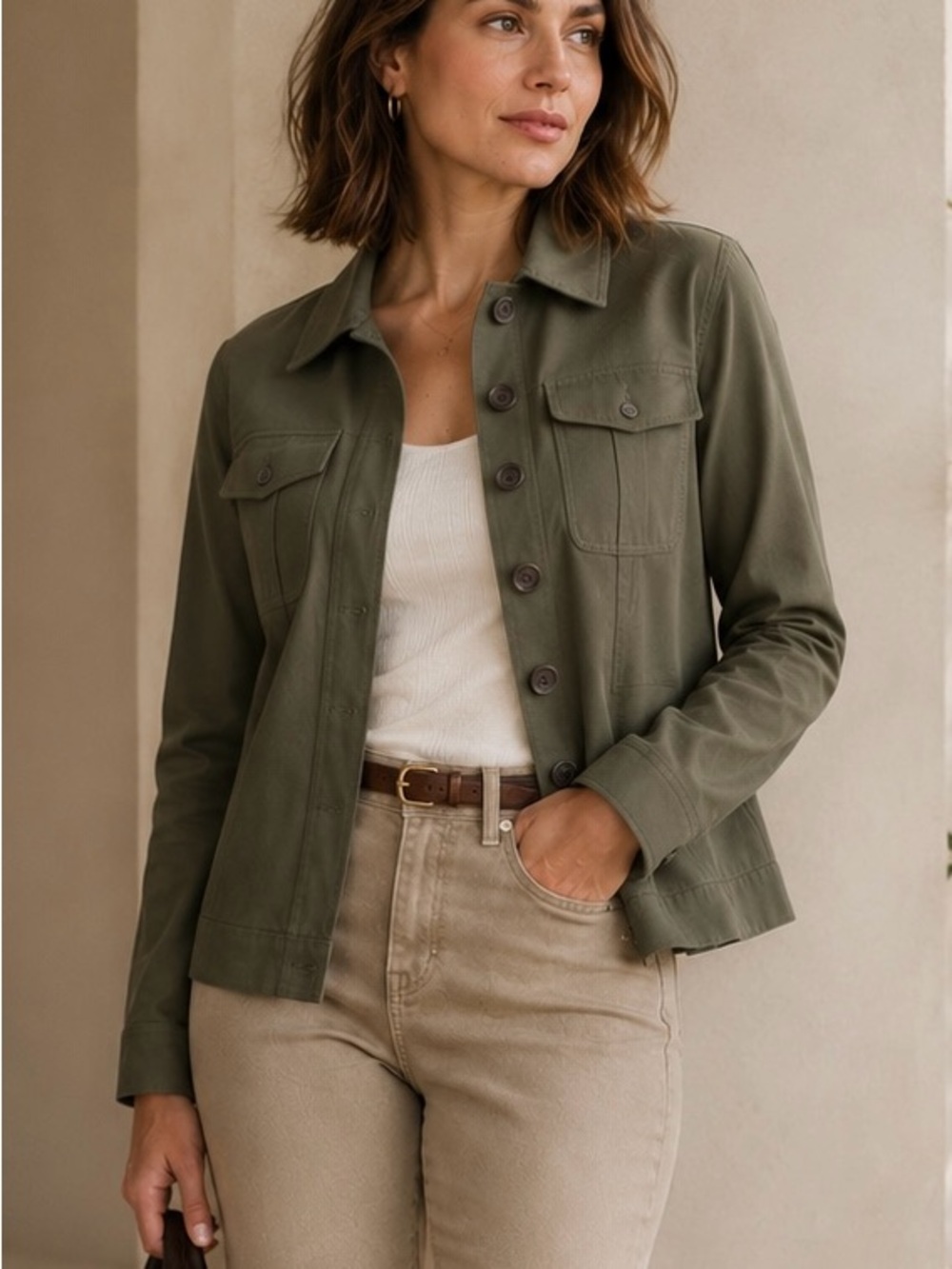 Banana Republic Olive Utility Button-Front Jacket